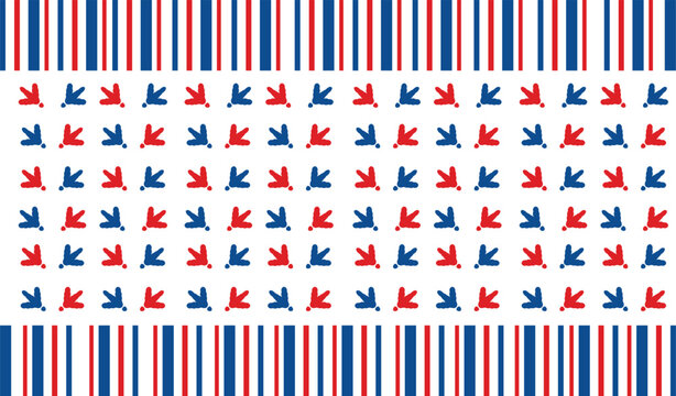Seamless Vertical Stripe Pattern with Cute Bird Icons in Red and Blue