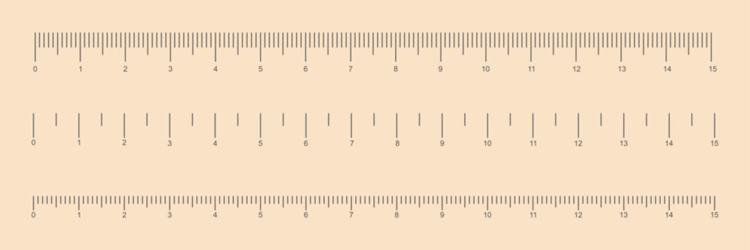 Measuring tape scale set. Size indicators measuring tool, ruler scale, precision measurement of ruler scale, centimeters and inches. Set of ruler 15cm Measurements scales design template.