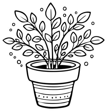 Potted plant line art simple drawing. Indoor houseplant in pot for coloring book