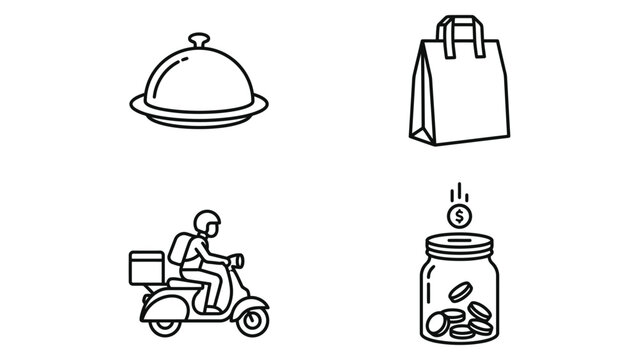 Food Delivery Service Icons Set Vector Line Art for Restaurant and Online Orders
