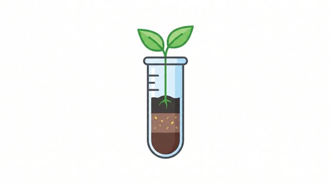 A cartoon illustration of a plant growing in a test tube with soil layers