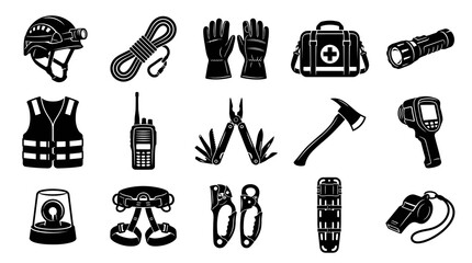 Obraz premium Emergency Services and Safety Equipment Glyph Icons Collection for First Responders and Rescue Operations