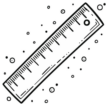 Hand drawn ruler with measurement markings and scattered circles illustration