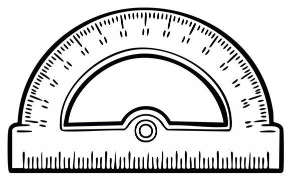 Line drawing of a protractor angle measurer tool with degree marks for school geometry lessons