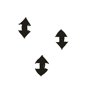 Set of three black downward curved arrows with pointed tips on transparent background