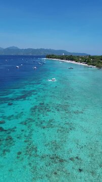 Vertical Aerial 4K Drone Footage Gili Trawangan Island Lombok Indonesia Tropical Beach
