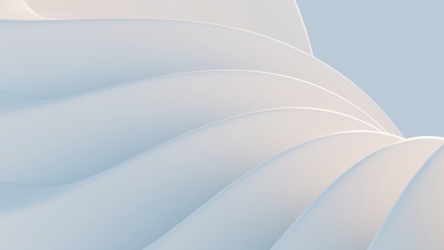Abstract wavy curved 3d render. White layers of plastic with lines, folds, ruffles. Modern wallpaper, texture pattern.