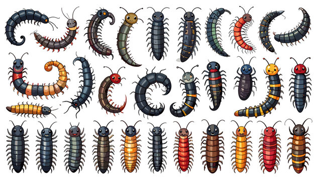Creepy Crawly Insect Caterpillar and Millipede Bug Pattern Grid with Wildlife Texture Specimens for School Biology Textbooks and Halloween Decorative Print Materials