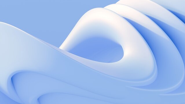 Abstract wavy curved 3d render. Blue layers of plastic with lines, folds, ruffles. Modern wallpaper, texture pattern.