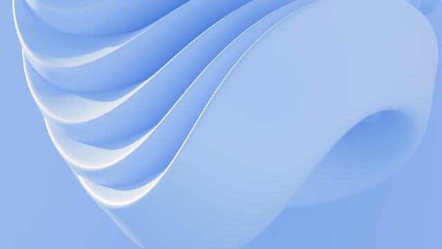 Abstract wavy curved 3d render. Blue layers of plastic with lines, folds, ruffles. Modern wallpaper, texture pattern.