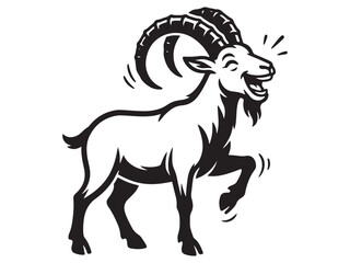 Fototapeta premium Ibex Silhouette Line Art – Bold Outline Alpine Mountain Goat Vector Illustration