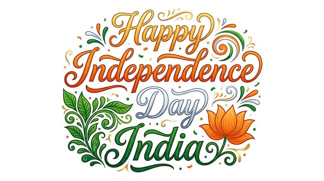 Happy independence day india celebration with floral design and lotus flower isolated on white background