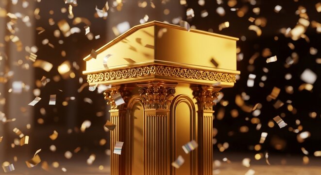 黄金の演台と紙吹雪、栄光と祝福の瞬間