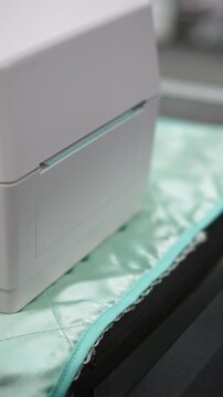 Vertical Close-Up of Pharmacist Printing Prescription Label Real Footage