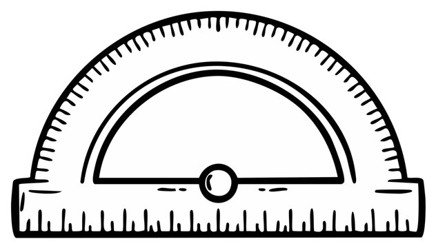 Doodle style protractor tool for measuring angles and education, simple drawing with clear markings.
