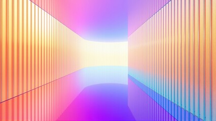 Fototapeta premium Bright colorful lines converge toward distant light. Abstract tunnel creates vibrant visual experience. Minimalist design, modern aesthetic.