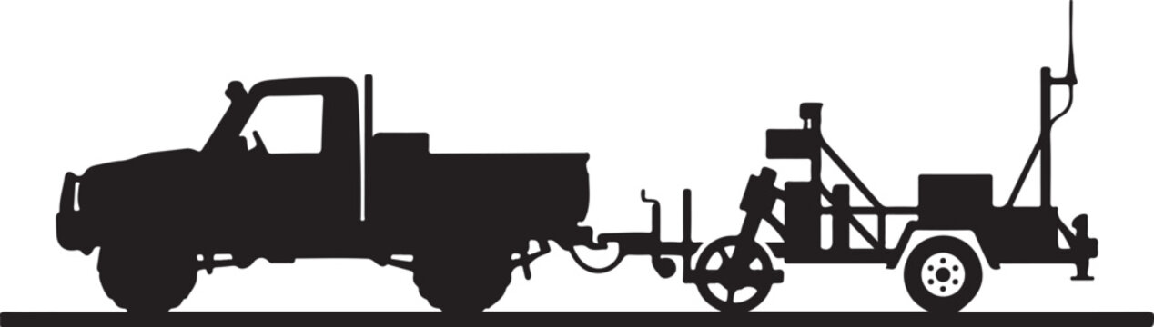 Black silhouette truck, towing equipment, vector graphic, industrial vehicle