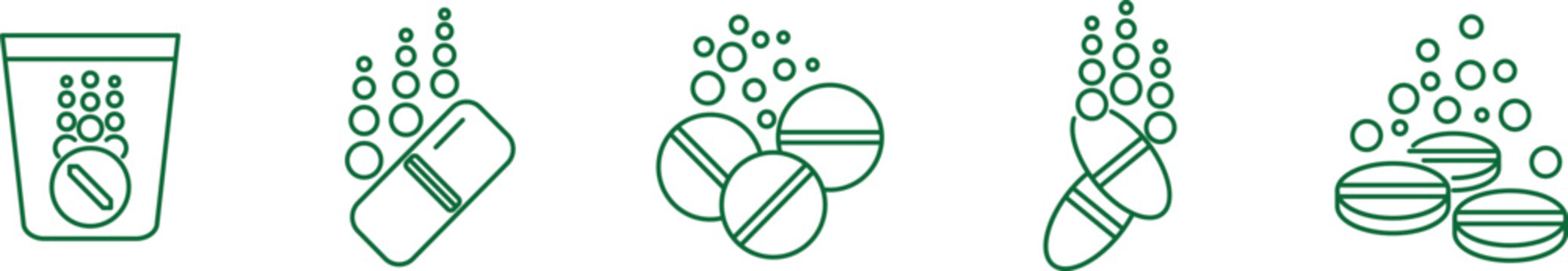 Flat pill and capsule medication icons set