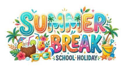 Fototapeta premium Vibrant summer break school holiday graphic
