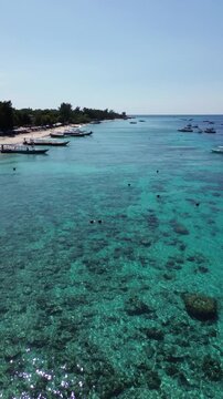 Vertical Aerial 4K Drone Footage Gili Trawangan Island Lombok Indonesia Tropical Beach