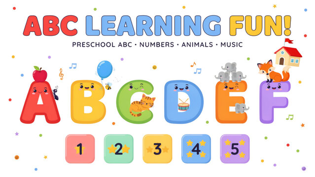 Colorful abc learning flashcards for kids with alphabet letters and playful background Vector