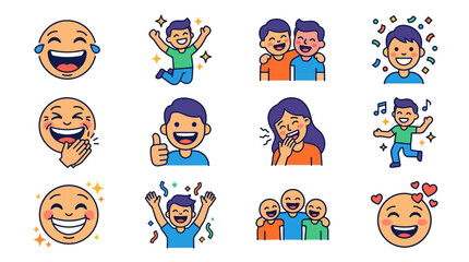 Fototapeta premium Elegant Set of Colorful Happy Cartoon Faces and Celebratory Characters for Positive Emotions and Joyful Moments