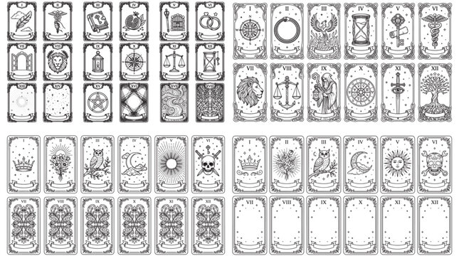 Tarot Card Line Art Design Set &ndash; Vector Illustrations of Mystical Oracle Deck Cards 