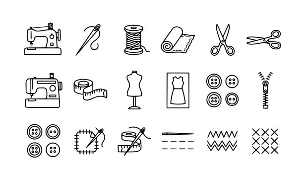 Modern sewing and tailoring outline icon pack vector illustration