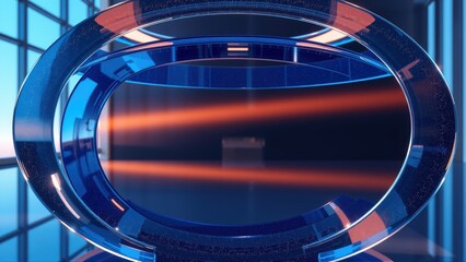 Fototapeta premium Futuristic portal design. Blue, red illumination creates dramatic effect. Sleek lines suggest advanced technology, inviting exploration.