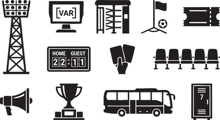Soccer Stadium Infrastructure and Football Match Day Icons Set © MohammadArafin