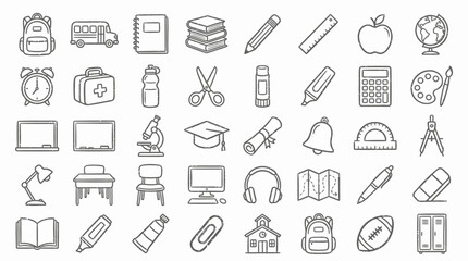 Fototapeta premium Collection of school and education related icons in a simple line art style, perfect for educational materials and designs.