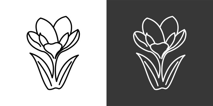 Crocus Black And White Icon Set Collection Pack Vector Illustration