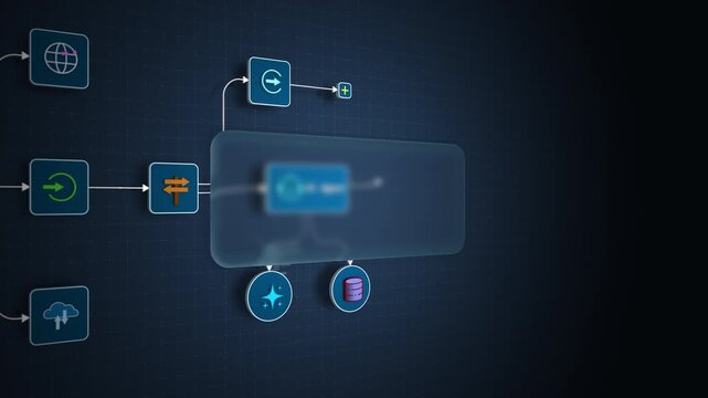AI Automation Workflow Interface with Glassmorphism Copy Space Seamless Loop