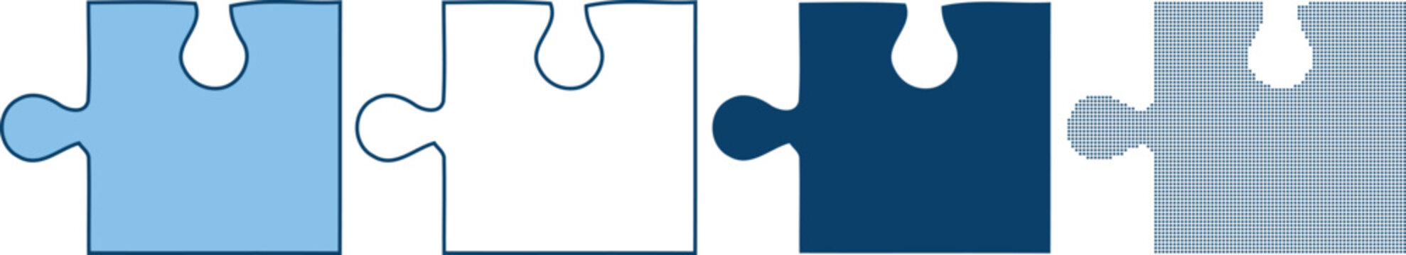 Vector set of interlocking puzzle pieces in different colors and textures
