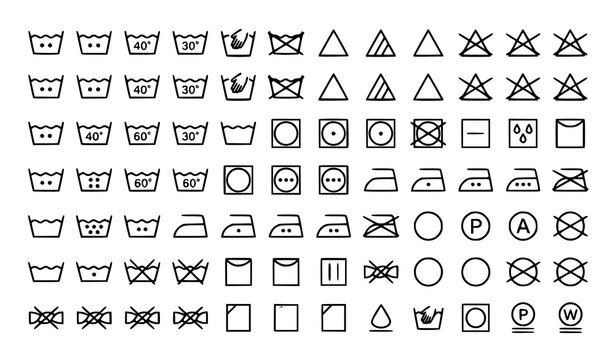 Laundry Care Symbols Collection Minimal Outline Vector Icons