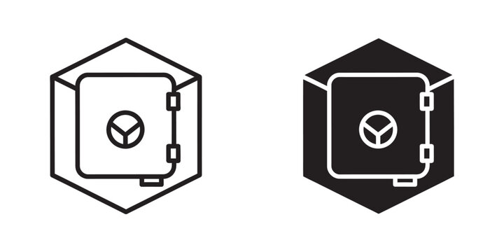 Set of safe box icons in hexagonal frames representing financial security and data protection