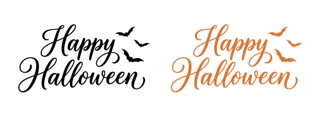 Happy Halloween calligraphy typography design with spooky bats for holiday greeting cards and party decorations © MostAmina