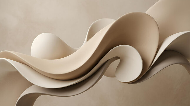 Elegant beige and cream abstract waves undulate softly, creating a serene and sophisticated background with fluid organic forms and a graceful, harmonious flow
