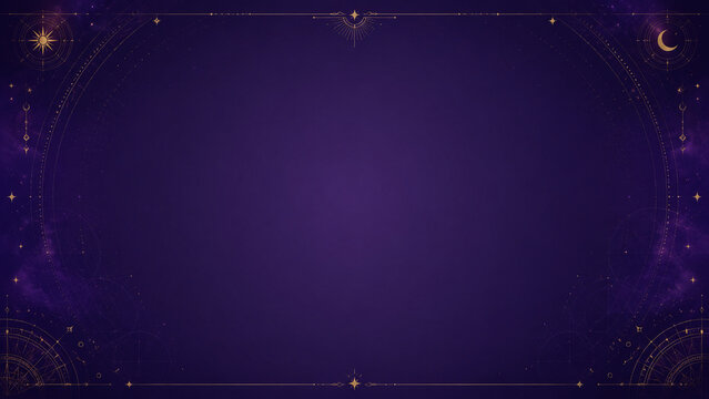 Mystical Purple Celestial Background with Gold Sun Moon and Stars Border