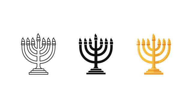 Traditional menorah candelabra icon set with candelabra religion hanukkah tradition religious ceremony celebration