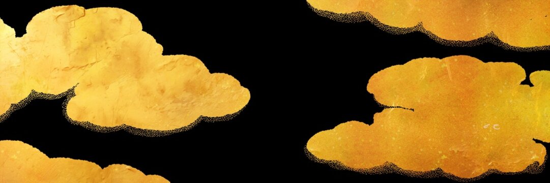 平安美術風の金銀砂子と和風雲背景のおめでたいお正月イラスト