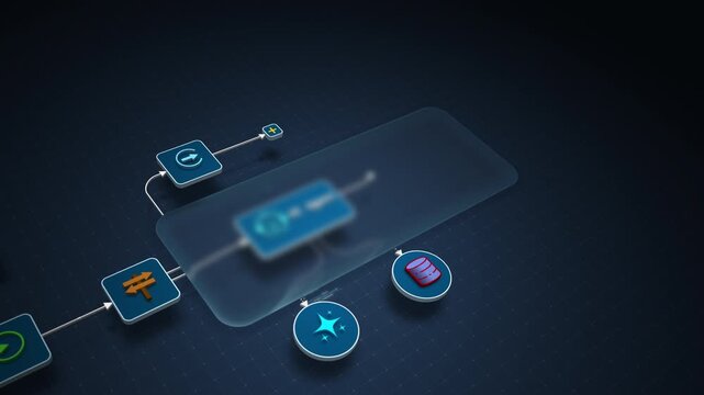 AI Automation Workflow Interface with Glassmorphism Copy Space Seamless Loop