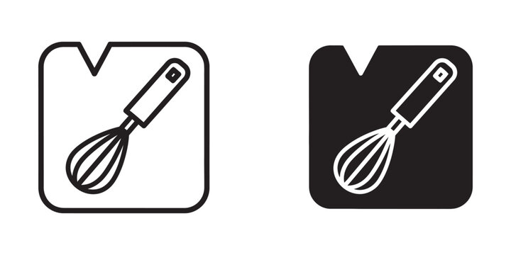 Kitchen Whisk Icon Set in Minimalist Square Style for Culinary and Cooking App Interface Design