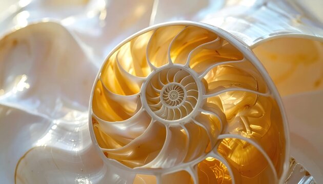 Multiple chambered nautilus shells in a close-up composition.