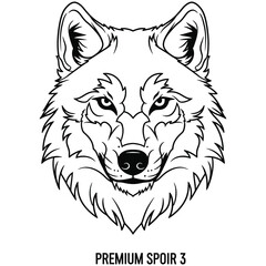 Fototapeta premium Detailed line art illustration of a wolf head icon with illustration, predator