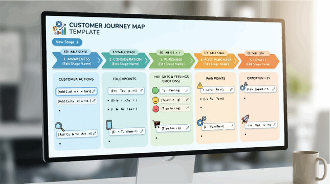 Customer journey map template on a computer screen