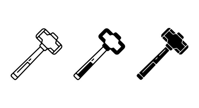 Sledgehammer Icons, Heavy Duty Tool Vector Set, Construction Equipment Graphics, Demolition Hammer Illustrations