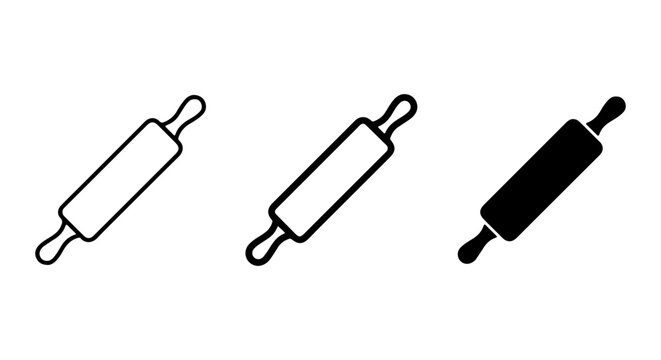 Rolling Pin Icons, Baking Tool Vector Graphics, Kitchen Utensil Set, Dough Roller Simple Line Art