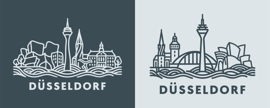Dusseldorf Germany Rhine River City Skyline Vector Illustration for European Travel Merchandise and Modern Urban Branding
