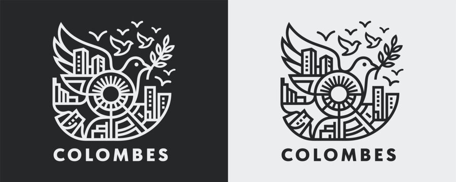 Colombes France City Skyline and Peace Dove Symbol Vector Illustration for French Urban Branding and Commemorative Design